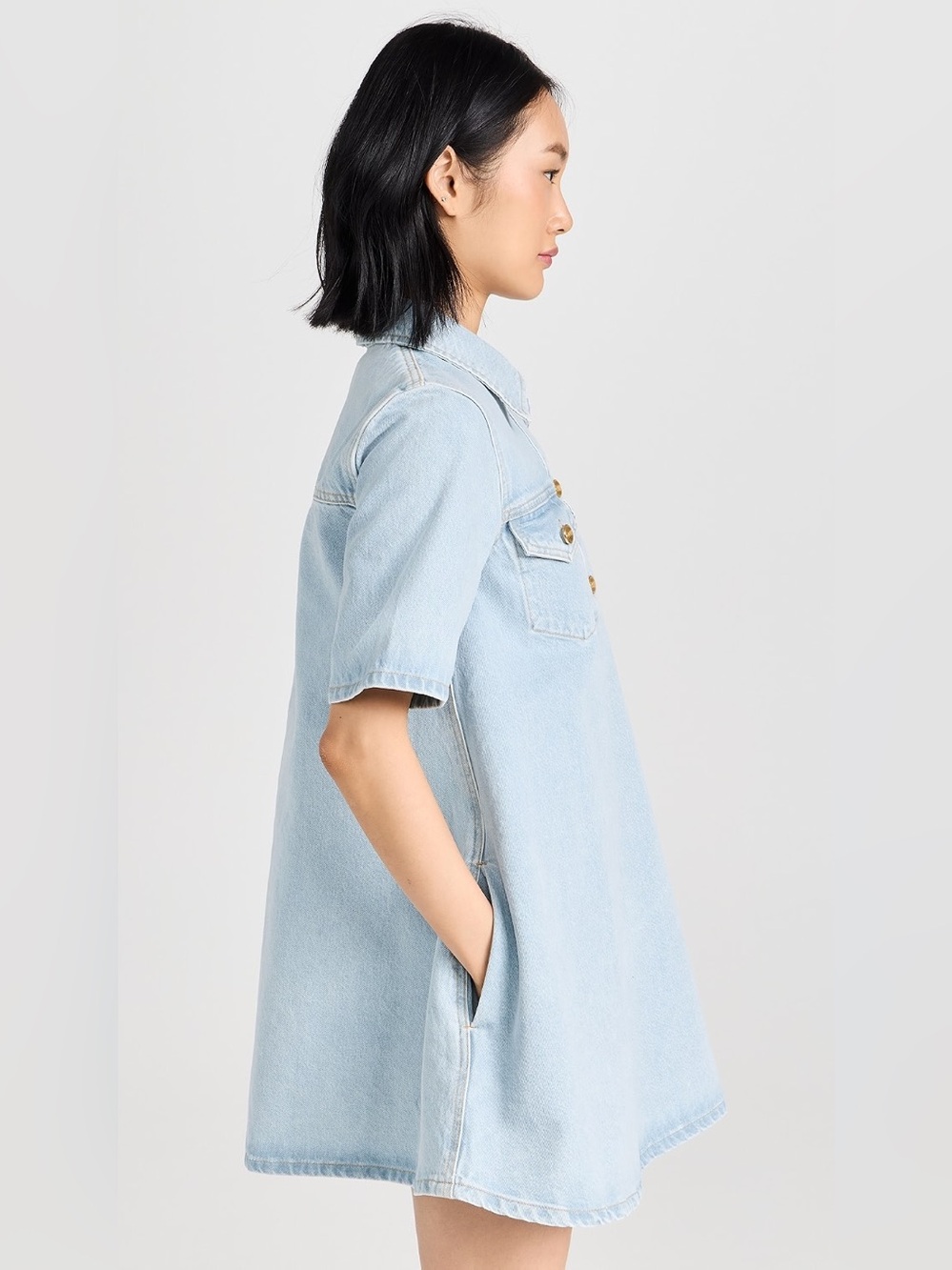GANNI Cutline Denim Mini Dress in Light Wash, Size 38 (US 6) - Picture 3 of 11